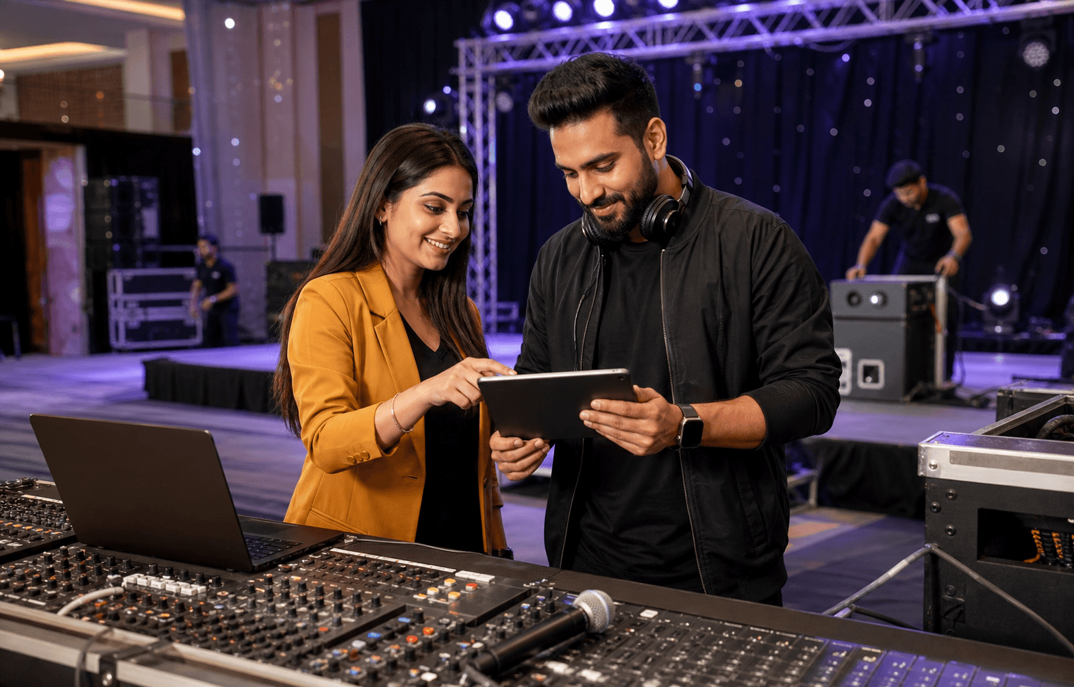 DJ and event entertainment team preparing for a confirmed booking